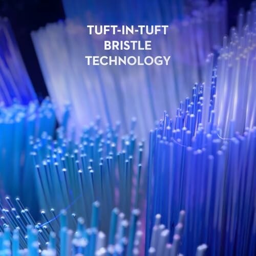 Close-up of tuft-in-tuft bristle technology with blue and purple hues